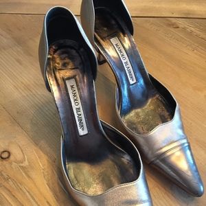 Manolo Blahnik Silver Kitten Heels
